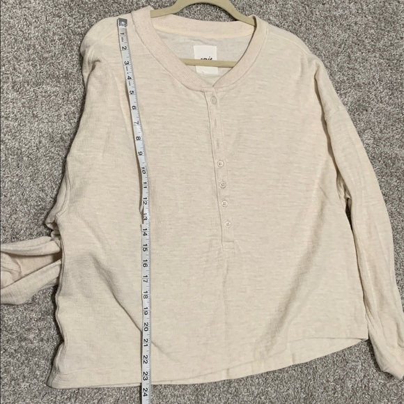 Aerie Cream Beige Oversized Long Sleeve Henley Shirt - Picture 6 of 7